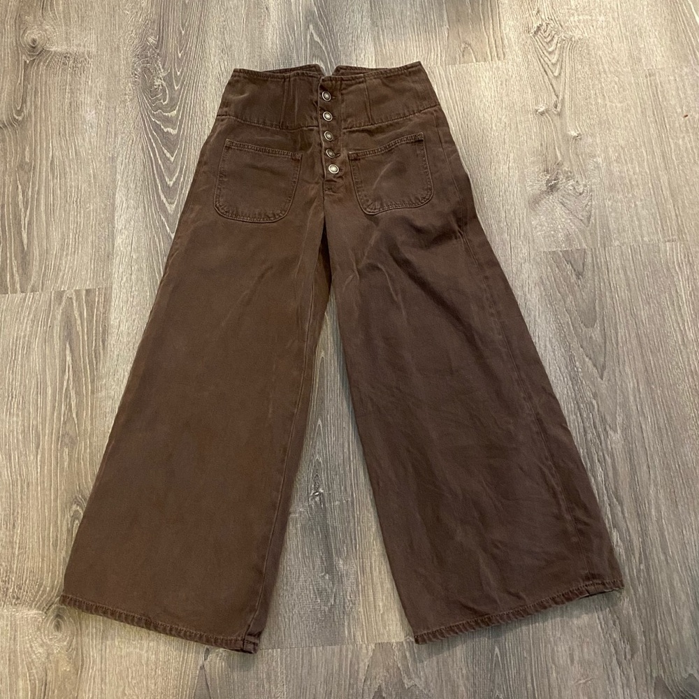 Free People Brown Cropped Jeans Boho Culotte High Waist 26 Pants